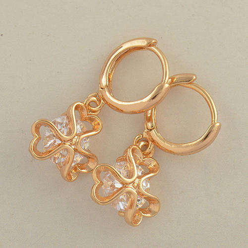 Exquisite 9K Gold Filled Round CZ Clover Earrings,Z781