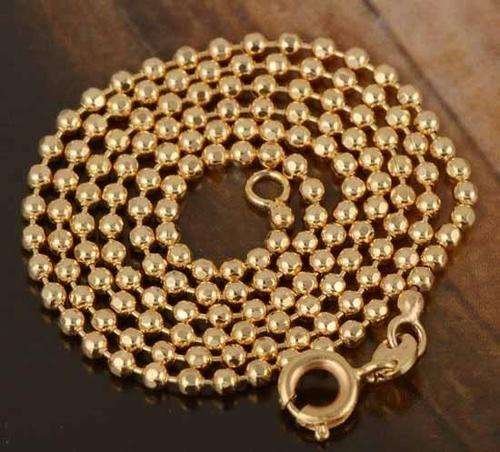 Classy 9K Real Gold Filled Beaded Chain Necklace 17.7",Z981