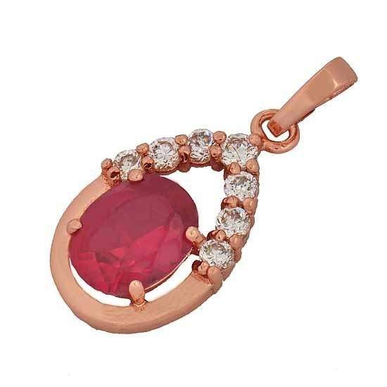 Perfect 9K Rose Rose Gold Ruby & CZ Womens Pendant,Z1005