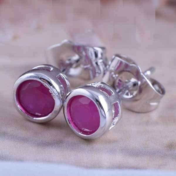 Classic 9K White Gold Filled Ruby Round 6mm Stud Earrings,E481