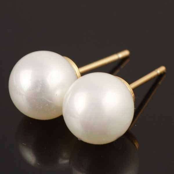 Stunning 9K Real Gold Filled Pearl Stud Earrings Round 8mm,G979