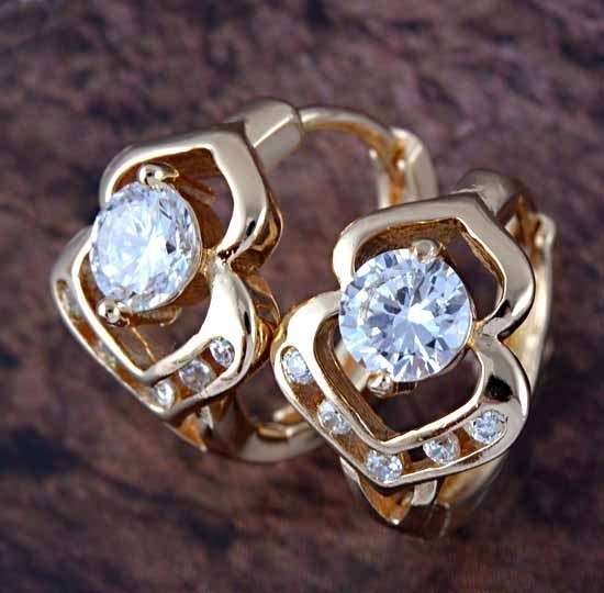 DELUXE 9K SOLID GOLD FILLED TOP CZ HOOP EARRINGS,16MM,E547