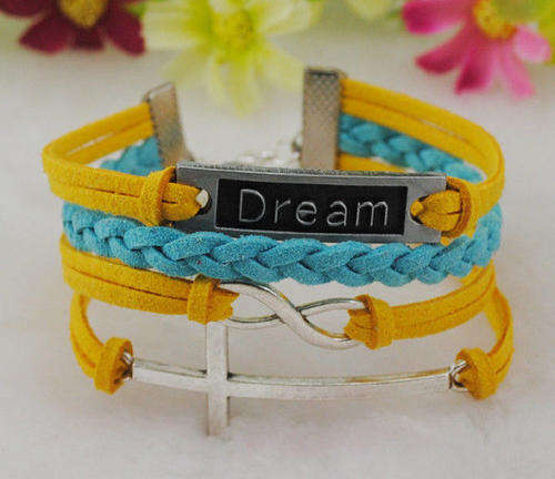 Cross Infinity Antique Silver Korea Velvet Leather Cute Bracelet (138528726)