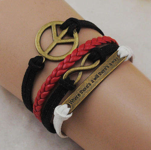 Infinity Antique Bronze Korea Velvet Leather Cute Bracelet (144083691)