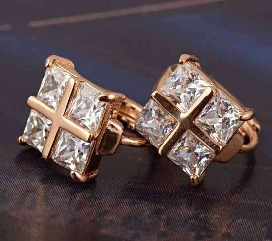 Brilliant 9K Rose GF Cubic Zirconia Girls Hoop Cross Earrings 9mm (147419488)