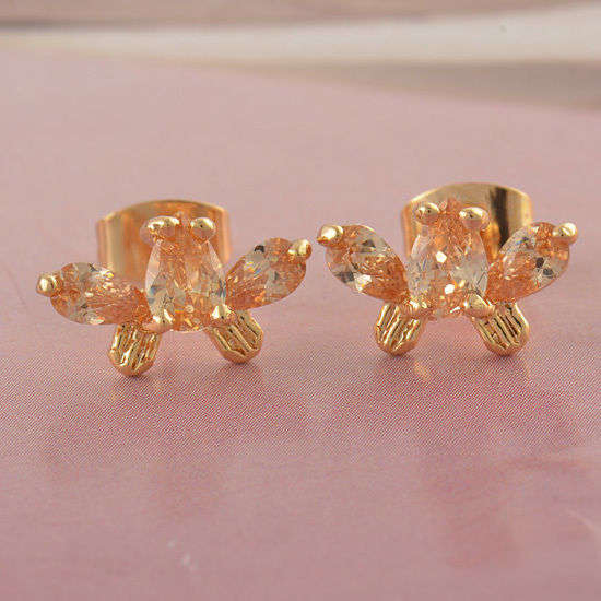 Lovely 9K Gold Filled Champagne CZ Stud Earrings 1.6cm x 1.3cm (147453235)