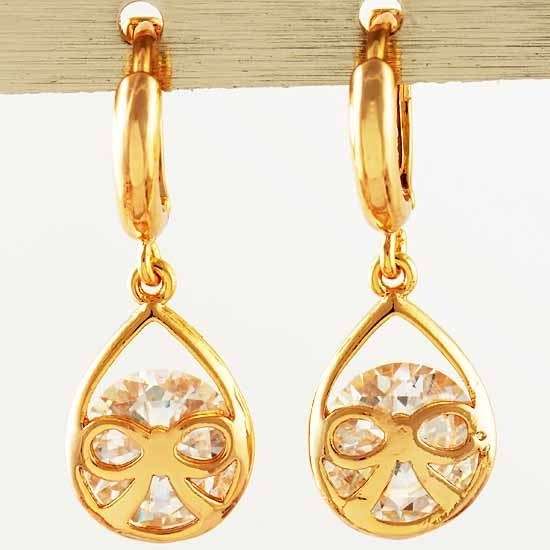 Lovely 9K Real Gold Filled CZ Bowknot Dangle Earrings 2.7cm x 9mm (147453577)