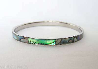 Colorful Paua Abalone Inlay Shell & SP Bangle Bracelet