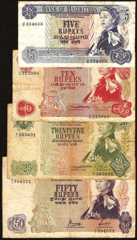 Mauritius - Full set of bank notes from the '1967 QEII' issue