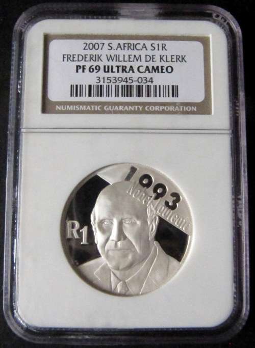 Protea Series 2007 Silver R1 - De Klerk 1993 Nobel Laureate - PF69 Ultra Cameo