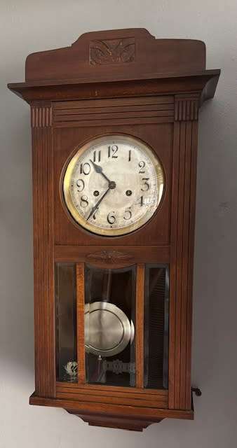 Antique 1920 Solid Art Deco Clock Bevelled Glass Deep Gong