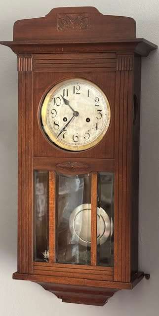 Antique 1920 Solid Art Deco Clock Bevelled Glass Deep Gong