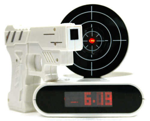 Novelty Laser Gun Target Alarm Waken Desk Clock Birthday present