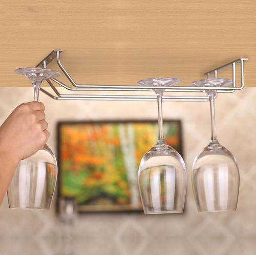 Under Cabinet Wine Glass Rack stemware storage organizer holder chrome bar pub - Free Shipping