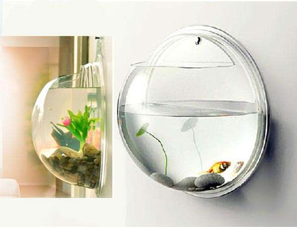Mini Wall Mounted Hanging Decorative Aquarium Fish Tank Transparent Round