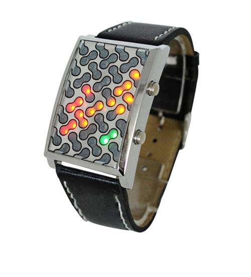 Black 28 Binary LED 3 Color Light Digital Lady Wrist Watch