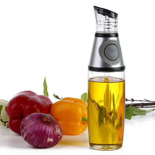 Healthy Cooking Oil Vinegar Press & Measure Kitchen Glass Bottle Dispenser