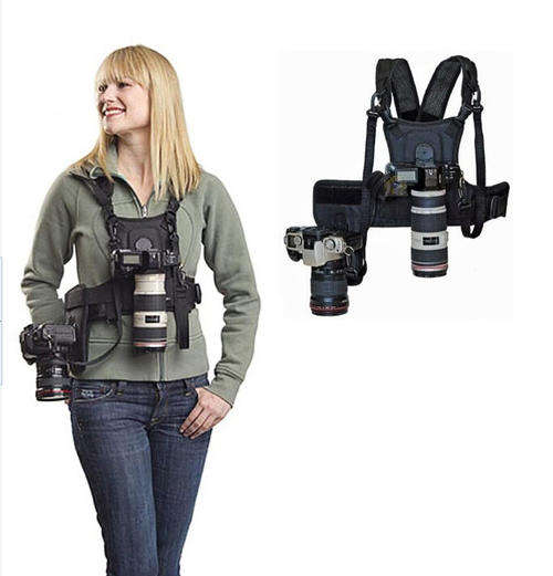 Cotton Carrier Camera Vest for All Camera Types with Side Holster (Black)