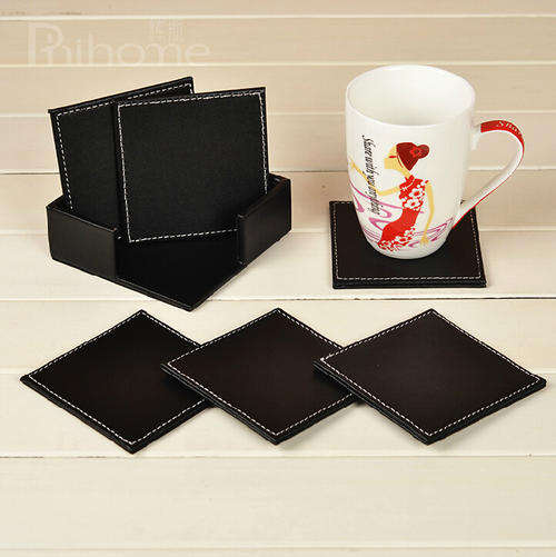 6 Pcs Double-deck Leather Coasters Set Placemat of Cup Mat Pad for Kitchen&Bar