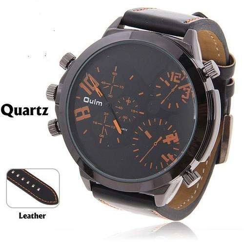 *Free Courier* Cool Men Military Sport Analog wristwatch 2 Dail Decor leather strap big watch