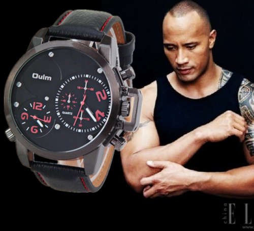 *Free Courier* Men's Military Watch Dual Movt Design Analog Big Round Dial and Leather Strap Watch