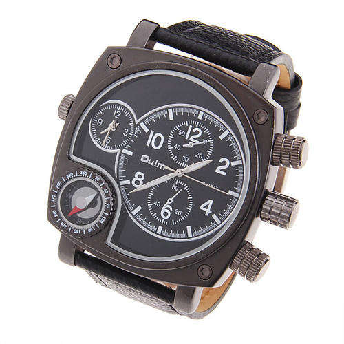 *Free Courier* Men's Quartz Wrist Watch Japan Movt Square Shaped Compass Function Leather Band