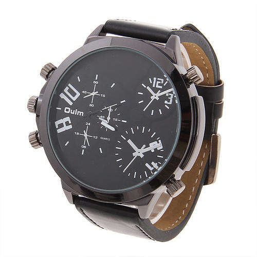 *Free Courier* Top Fashion Rushed Glass Watch Adventure Multi-function 3-movt Leather Watch Black
