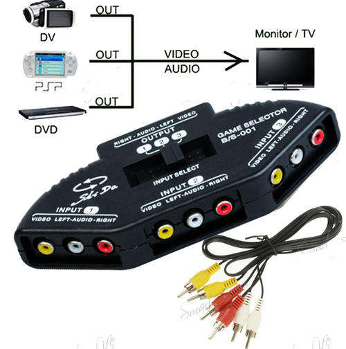 AV Audio Video Signal Switcher 3 Group 3 Input 1 Output Switch Splitter&Cable-FREE SHIPPING