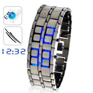 COOL!!  Rare SUPER Fashion Style Blue LED Metal Faceless Watch