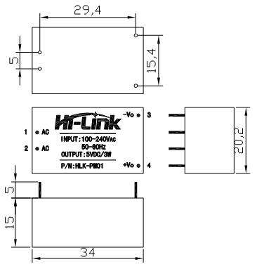 Power Supply Module Step-Down 220V AC to 5V DC HLK-PM01