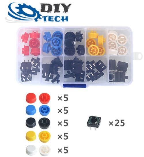 Tactile Switch and Cap Set 25pcs 5 Colours **LOCAL STOCK**