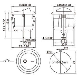 KCD1-105 Round Rocker Switch 20mm 250V 6A SPST ON OFF Black ***LOCAL STOCK***