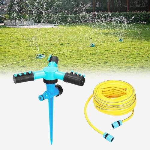 Garden Sprinkler ,360°Automatic Rotating Adjustable Lawn Sprinklers , Easy Hose Connection Spike Bas