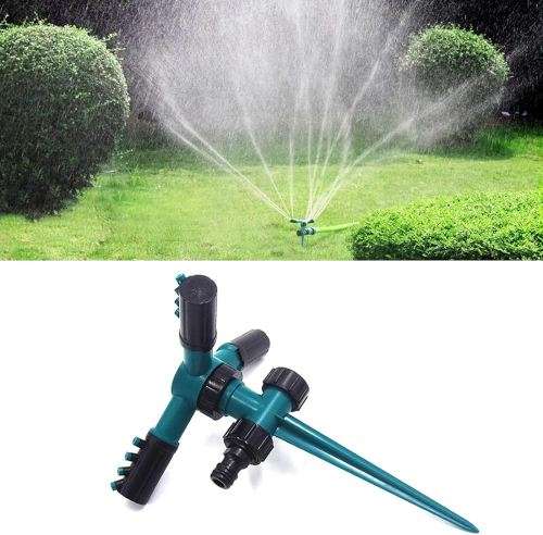 Garden Sprinkler ,360°Automatic Rotating Adjustable Lawn Sprinklers , Easy Hose Connection Spike Bas