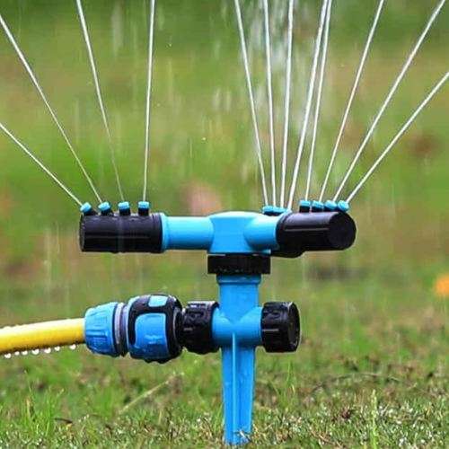 Garden Sprinkler ,360°Automatic Rotating Adjustable Lawn Sprinklers , Easy Hose Connection Spike Bas