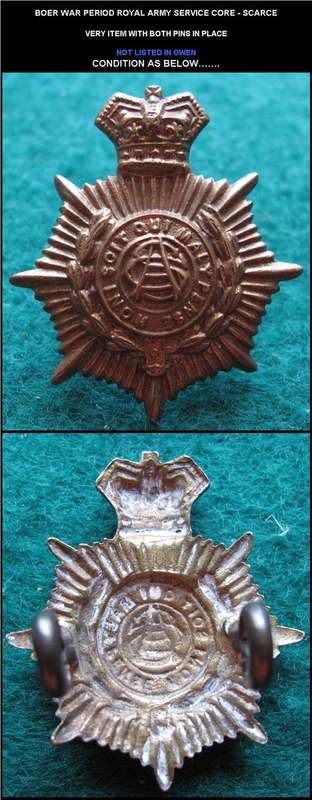 # BOER WAR PERIOD ROYAL ARMY SERVICE CORE - SCARCE #