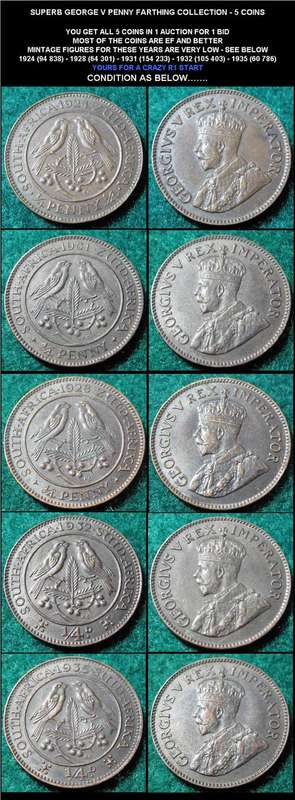# LOOK # SUPERB GEORGE V PENNY FARTHING COLLECTION - 5 COINS # LOOK#