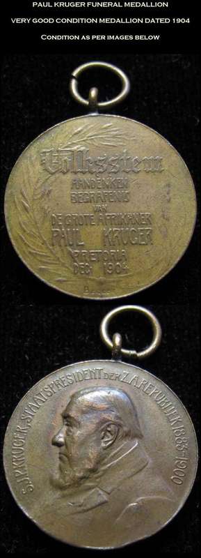 PAUL KRUGER FUNERAL MEDALLION DATED 1904