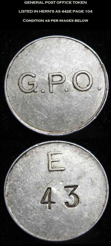 GENERAL POST OFFICE TOKEN - HERN'S 442E