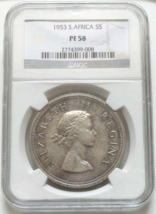 1953 SOUTH AFRICA 5 SHILLING NGC PF58