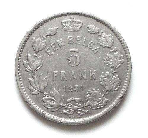 BELGIUM 1931 5 FRANCS