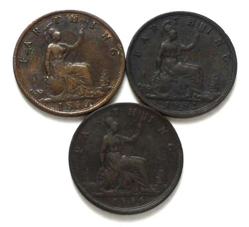 GREAT BRITAIN 1866, 1882 H AND 1886 FARTHING (3 COINS)