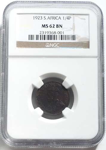 SOUTH AFRICA QUARTER PENNY 1923 NGC MS62 BN
