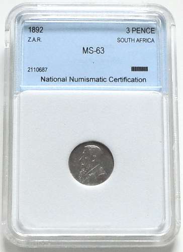 1892 ZAR 3 PENCE NNC MS63