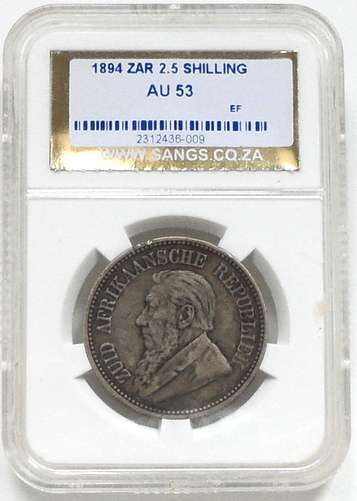 1894 ZAR 2 1/2 SHILLING SANGS AU53 EF