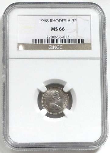 RHODESIA 1968 3 PENCE NGC MS66