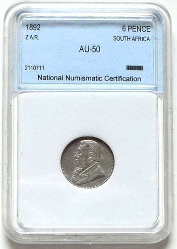 1892 ZAR  6 PENCE NNC AU50