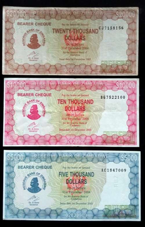 ZIMBABWE 2003 5 + 10 + 20 THOUSAND DOLLARS (3 NOTES)