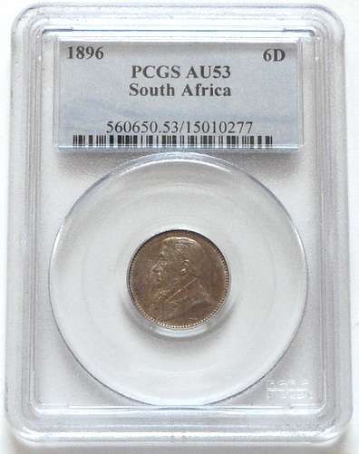 1896 ZAR 6 PENCE PCGS AU53