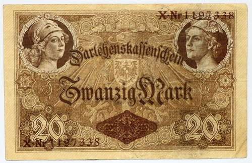 GERMANY 1914 WW1 20 MARK BANK NOTE